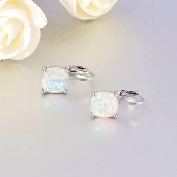 14K Gold Opal Hoops Earrings - Picture 1 of 4